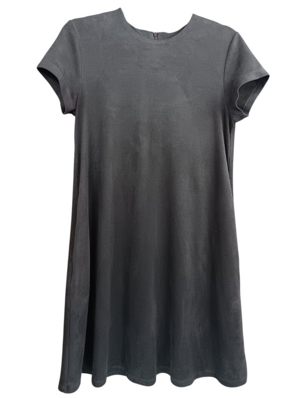 J.MCLAUGHLIN Charcoal Faux Suede Short Cap Sleeve Crew Neck Swing Dress Size S